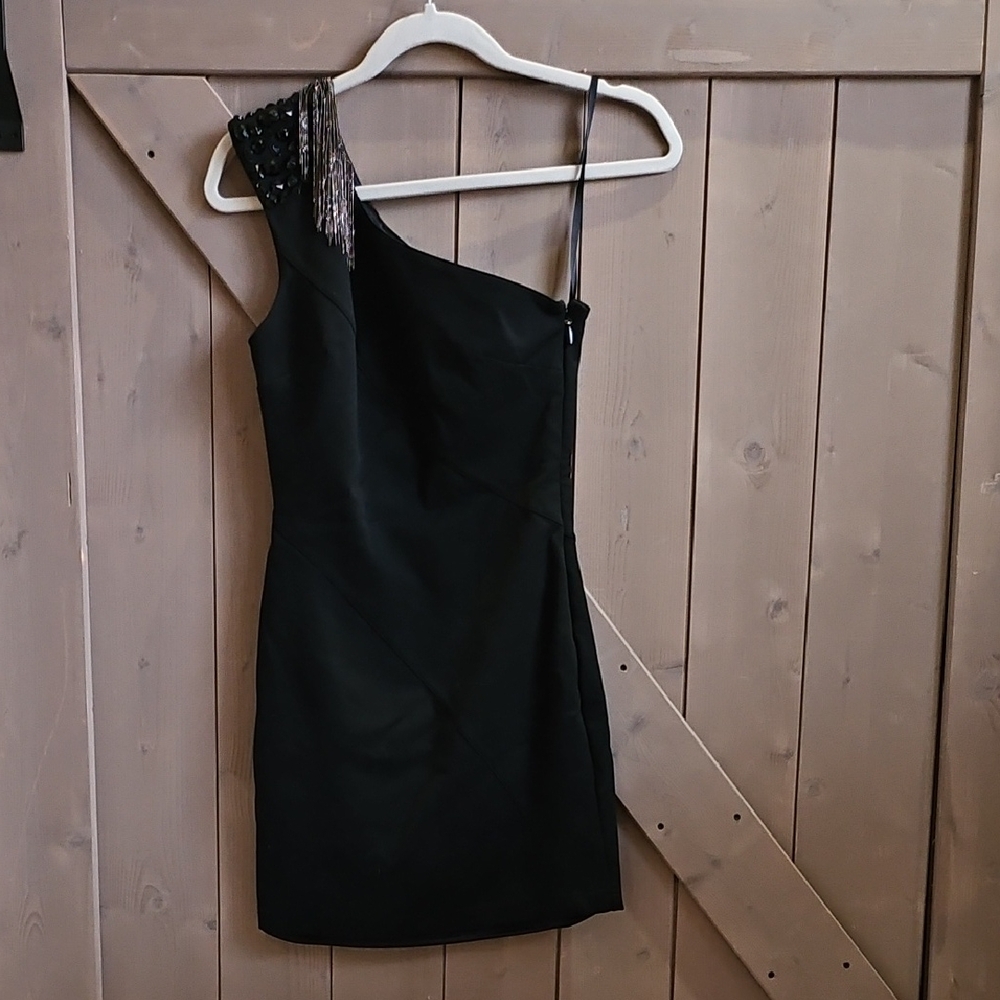 bebe Black One-Shoulder Dress with Embellished Strap